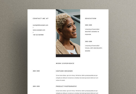Minimal Resume Layout with Three Columns