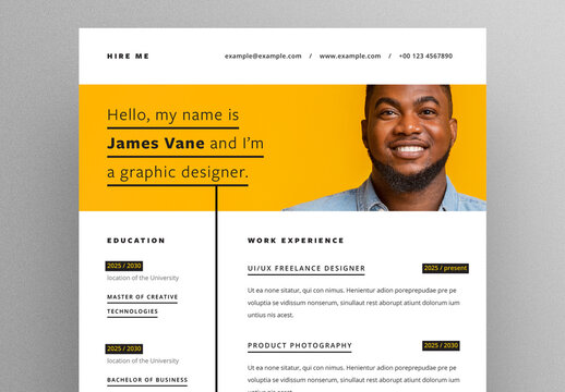 Creative Resume Layout with Wide Photo Placeholder