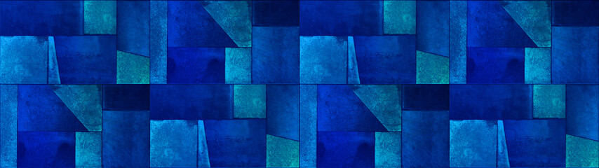 Abstract blue colorful geometric cement stone tile mirror wall or floor, tiles texture background...