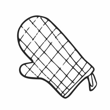 recommend clip art: Quilted potholder glove hand drawn doodle vector illustration isolated on white background. Cooking and kitchen household oven-glove or potholder mitten.