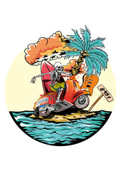 skull ride scooter
skull ride vespa
skull and beach
scooter beach party
