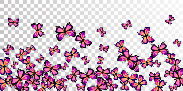 Romantic purple butterflies cartoon vector wallpaper. Spring little moths. Decorative butterflies cartoon girly illustration. Delicate wings insects patten. Fragile beings.