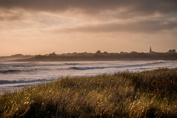 Panorama of the village of sainte-marie-de-re, re island, France. photo taken at sunrise on a stormy day