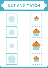 Cut and match parts of Cupcake, game for children. Vector illustration, printable worksheet
