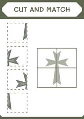 Cut and match parts of Christian cross, game for children. Vector illustration, printable worksheet