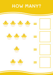 How many of Chick, game for children. Vector illustration, printable worksheet