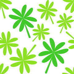 Seamless abstract pattern with minimalistic design, green leaves  on white background. Suits as wallpaper, print, background, texture.