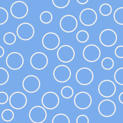 Seamless abstract pattern with minimalistic design, white bubbles  on blue background. Suits as wallpaper, print, background, texture.