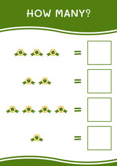 How many of Clover badge, game for children. Vector illustration, printable worksheet