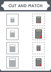 Cut and match parts of Calculator, game for children. Vector illustration, printable worksheet