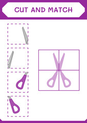 Cut and match parts of Scissor, game for children. Vector illustration, printable worksheet