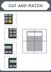 Cut and match parts of Calculator, game for children. Vector illustration, printable worksheet