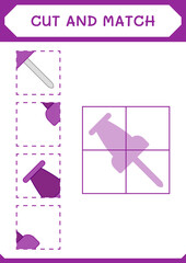 Cut and match parts of Push pin, game for children. Vector illustration, printable worksheet
