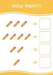 How many of Pencil, game for children. Vector illustration, printable worksheet