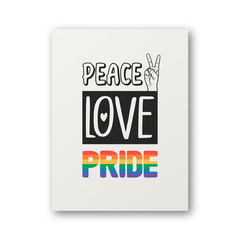 Peace Love Pride. Vector Design for T-shirt, Plackard Print, Pride Month Celebrate Concept. Typography Qute with Lgbt Rainbow, Transgender Flag. LGBT, Gays, Lesbians, Fight for Human Rights