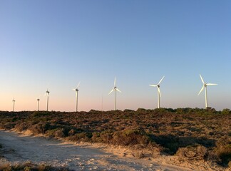 Wind turbines generating electricity in Bozcaada