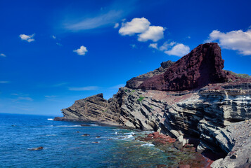 Fototapeta na wymiar View of the lava beach of Linosa Called Calcarella