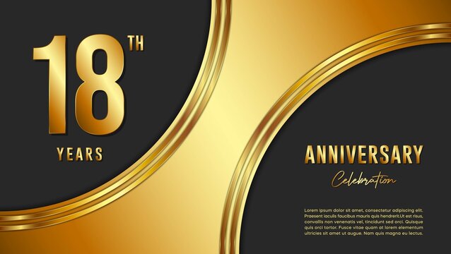 18th anniversary logo with gold color for booklets, leaflets, magazines, brochure posters, banners, web, invitations or greeting cards. Vector illustration.