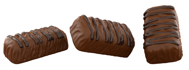 Chocolate nougat bar with filling on white background. 3D illustration