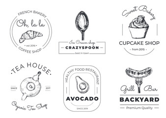 Set of 6 logo template with hand drawn elements