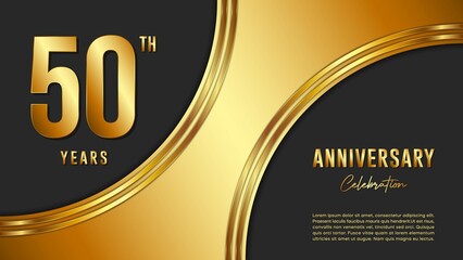 50th anniversary logo with gold color for booklets, leaflets, magazines, brochure posters, banners, web, invitations or greeting cards. Vector illustration.