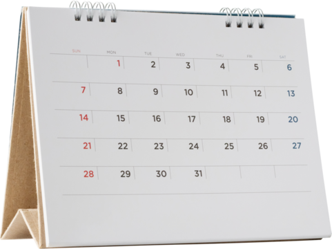 White paper desk calendar isolated