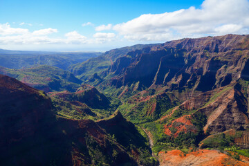 Aerial view of Waimea Canyon "the Grand Canyon of the Pacific" on the western side of Kauai island in Hawaii