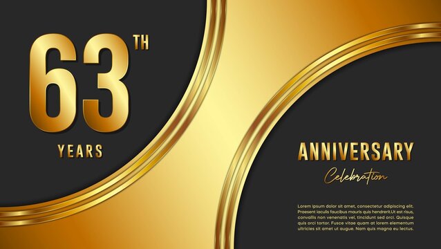 63th anniversary logo with gold color for booklets, leaflets, magazines, brochure posters, banners, web, invitations or greeting cards. Vector illustration.