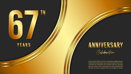 67th anniversary logo with gold color for booklets, leaflets, magazines, brochure posters, banners, web, invitations or greeting cards. Vector illustration.