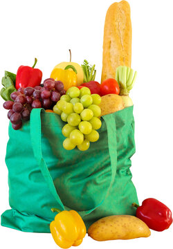 Fruits And Vegetables Grocery Product In Reusable Shopping Bag Isolated