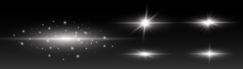 horizontal white light rays star flashes, sun rays