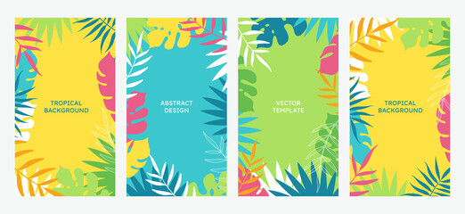 Vector tropical summer set of social media story design templates. Minimalist style. Abstract prints for cover templates, banners, backgrounds, packaging, branding, advertising.