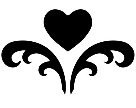 Heart with patterns, valentine tattoo - vector silhouette picture for logo or pictogram. Heart and waves black silhouette for tattoo or icon