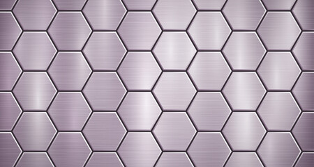 Abstract metallic background in purple colors with highlights, consisting of voluminous convex hexagonal plates