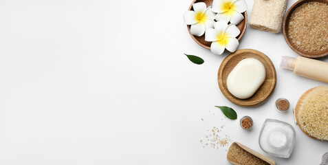 Naklejka na ściany i meble Beautiful spa composition with natural cosmetics on white background