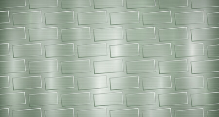 Abstract metallic background in green colors with highlights and a texture of big voluminous convex rectangles, like bricks