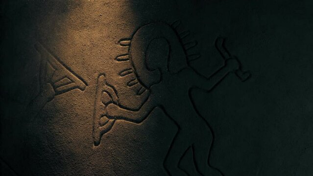 Flashlight Shines On Ancient Astronaut Depiction On Wall