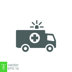 Ambulance icon, glyph emergency car, medicine van, care medic support, solid style web symbol on white background. Vector illustration EPS 10.