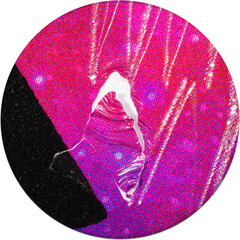 round crumpled and torn holographic foil sticker isolated