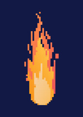 Fototapeta premium Pixel fire concept. Graphic elements in retro style for game and application development. Space and adventure, Old social media sticker, flame and fire, comet. Cartoon flat vector illustration