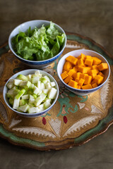 Vegetables in a bowl. Baby soup ingredients. 