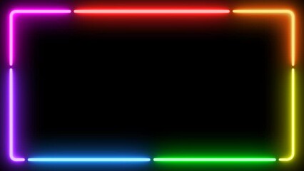 Rainbow neon frame. Alpha video transparent background