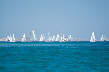 Water sports, Sailing yacht group regatta race on sea near Vodice in Croatia, Adriatic sea