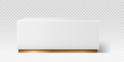 Realistic marble podium. Large cubite pedestal, promotion of goods on Internet. Template or mockup for cosmetic novelties, modern marketing online, luxury poster. Isometric vector illustration