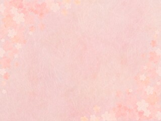 桜の花を散りばめた和紙背景イラスト素材