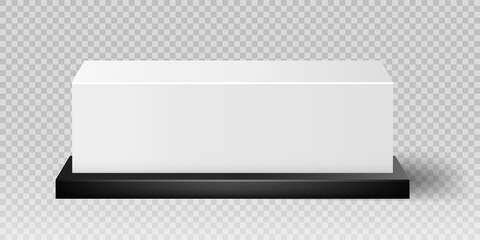 Realistic marble podium. White and black pedestal. Place for presentation, template or layout. Graphic elements for website, luxurious marketing poster or banner. Isometric vector illustration