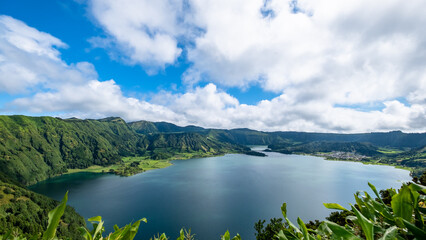 Panoramic view from Cumeeiras viewpoint to Twin Lakes - 