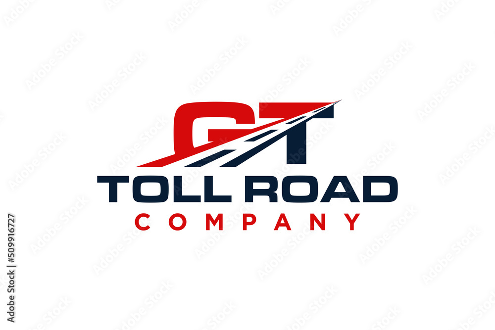 Wall mural motorway toll road logo design asphalt symbol with road markings dotted line