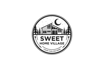 Vintage cabins logo vector lodge house illustration design night outdoor roof house residence real estate