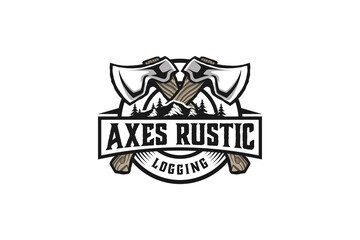 Axes rustic wood work logging logo axe design carpenter badge emblem style 